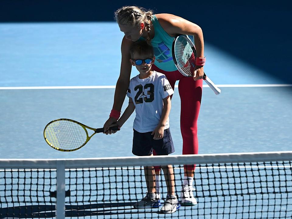 Victoria Azarenka and her son, Leo, at the 2022 Australian Open.