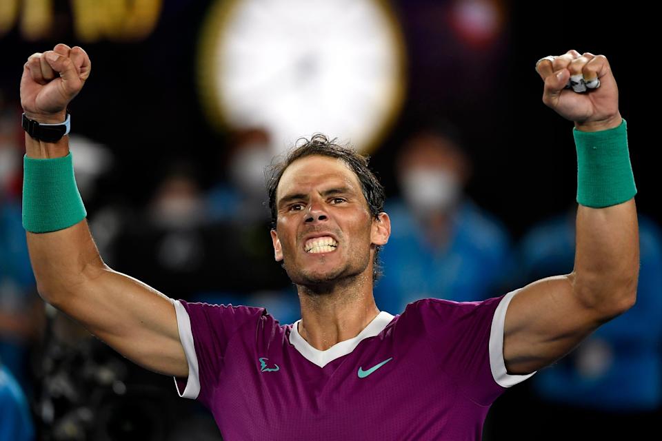 Jan. 28: Rafael Nadal celebrates after defeating Matteo Berrettini in their semifinal match.