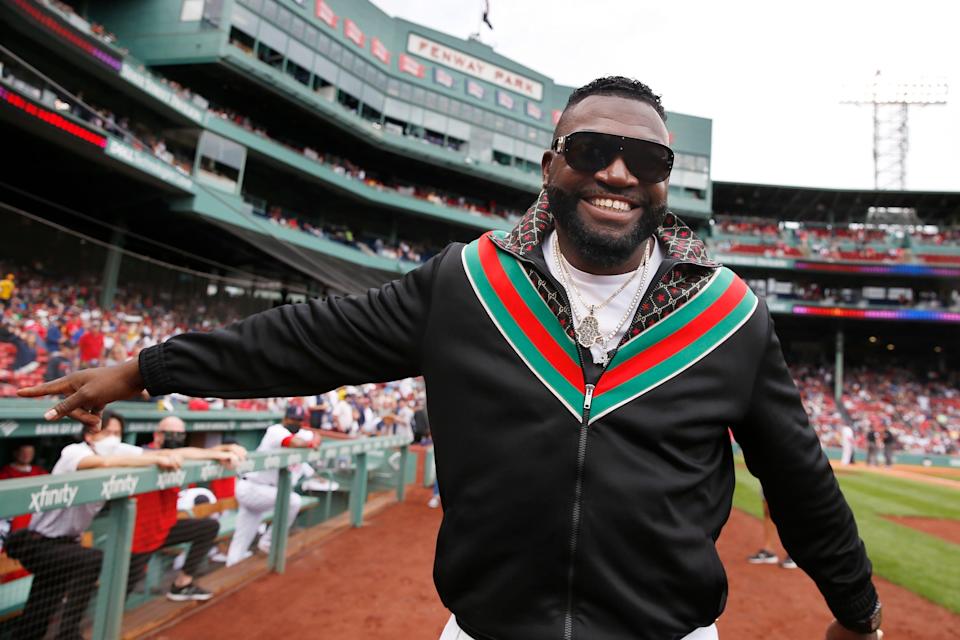 FILE - Former Boston Red Sox player David Ortiz walks on the field before a baseball game against the Cleveland Indians, Sunday, Sept. 5, 2021, in Boston. Ortiz, Ryan Howard, Tim Lincecum and Alex Rodriguez are among 13 first-time candidates on the Hall of Fame ballot of the Baseball Writersâ€™ Association of America, joining 17 holdovers. (AP Photo/Michael Dwyer, FIle)