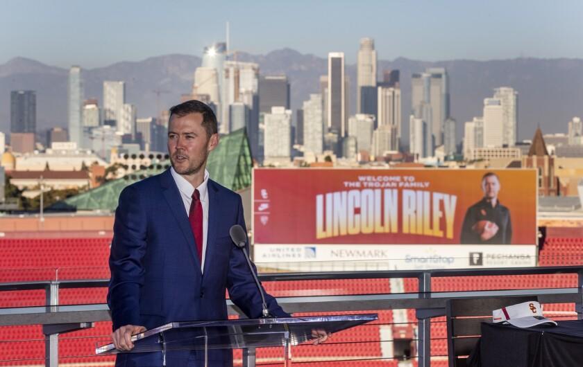 LOS ANGELES, CA - November 29 2021: Lincoln Riley is announced as the new head football coach.