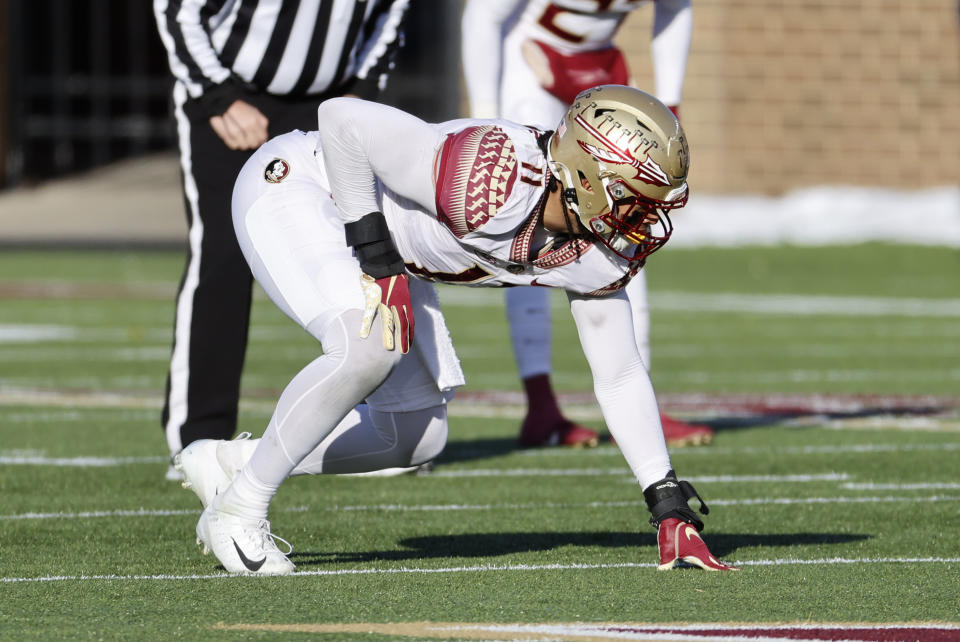 Florida State EDGE Jermaine Johnson II (11) could be one of the Senior Bowl standouts. (Photo by Fred Kfoury III/Icon Sportswire via Getty Images)