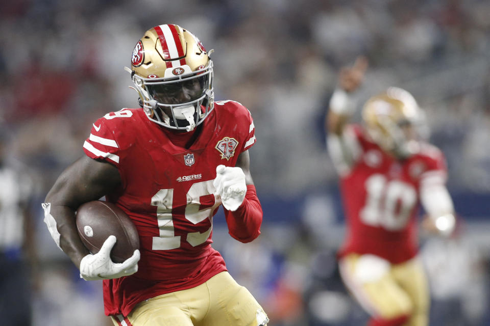 San Francisco 49ers wide receiver Deebo Samuel is averaging 6.3 yards per carry this season. (Tim Heitman/USA TODAY Sports)