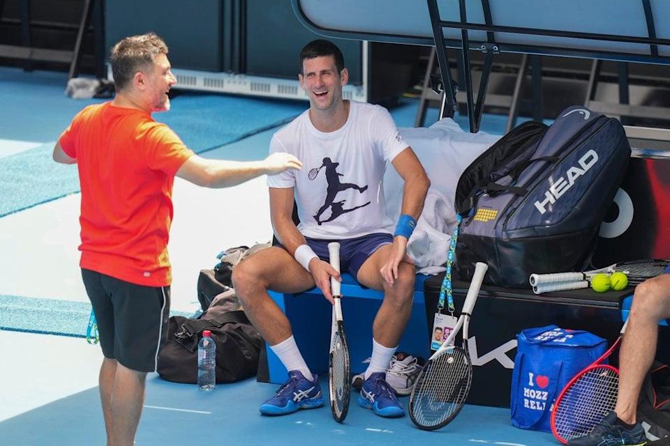 Novak Djokovic has resumed training at Rod Laver Arena (Scott Barbour/AP) (AP)