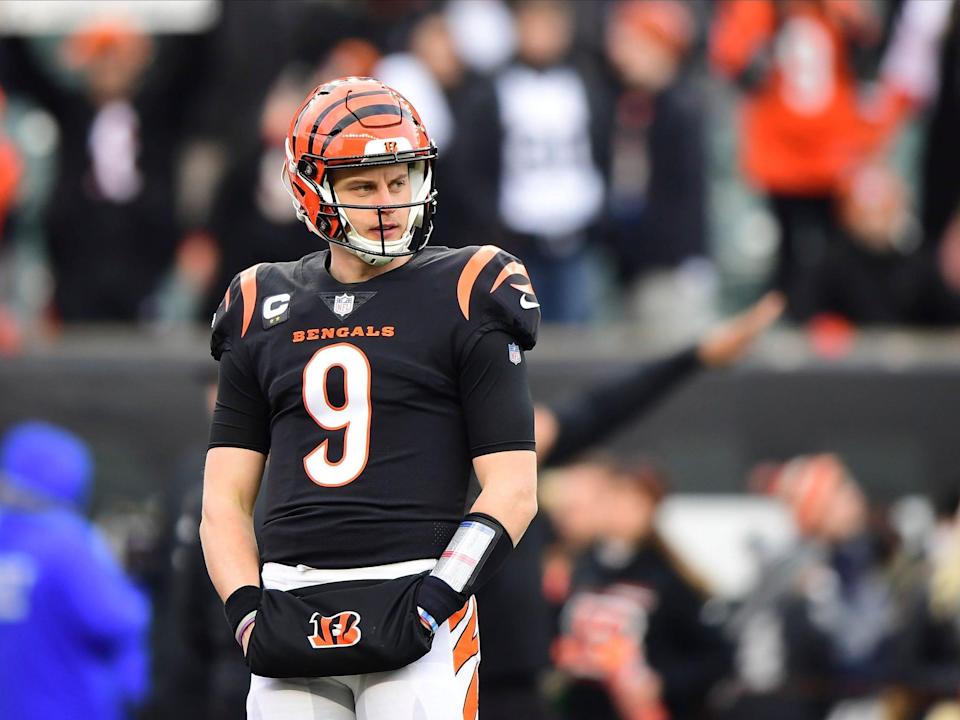 Joe Burrow warms up ahead of a game against the Las Vegas Raiders.