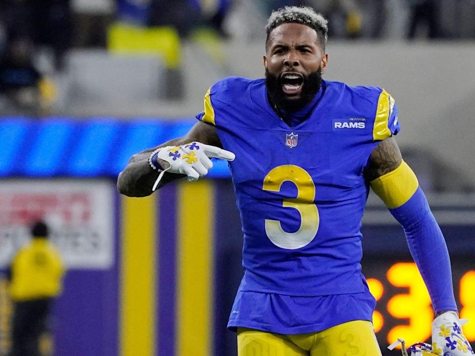 Odell Beckham Jr. celebrates a play during the Rams' playoff win over the Cardinals.