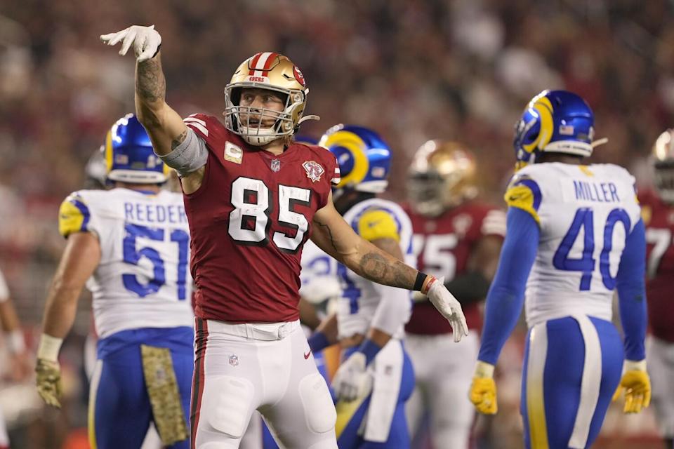 San Francisco 49ers tight end George Kittle gestures during a win over the Rams on Nov. 15.