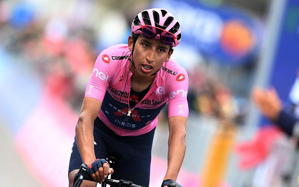 MAY 29: Egan Arley Bernal Gomez of Colombia and Team INEOS Grenadiers Pink Leader Jersey 2nd place at arrival during the 104th Giro d'Italia 2021, Stage 20 a 164km stage from Verbania to Valle Spluga -Tour de France winner Egan Bernal suffers serious injuries after horror crash with parked bus - GETTY IMAGES