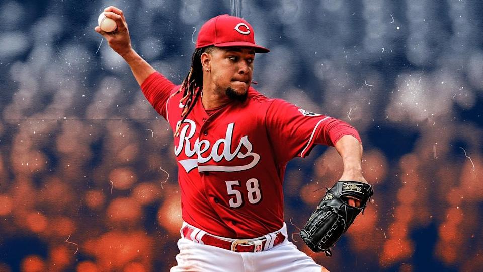 Luis Castillo treated art blue and orange tinted background with Reds 2022