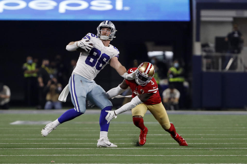 Cowboys tight end Dalton Schultz could leave in free agency this spring, (AP Photo/Roger Steinman)