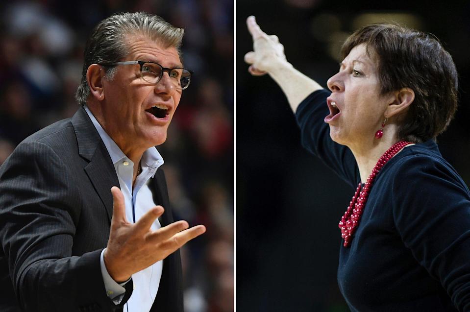 Geno Auriemma (left) and Muffet McGraw.