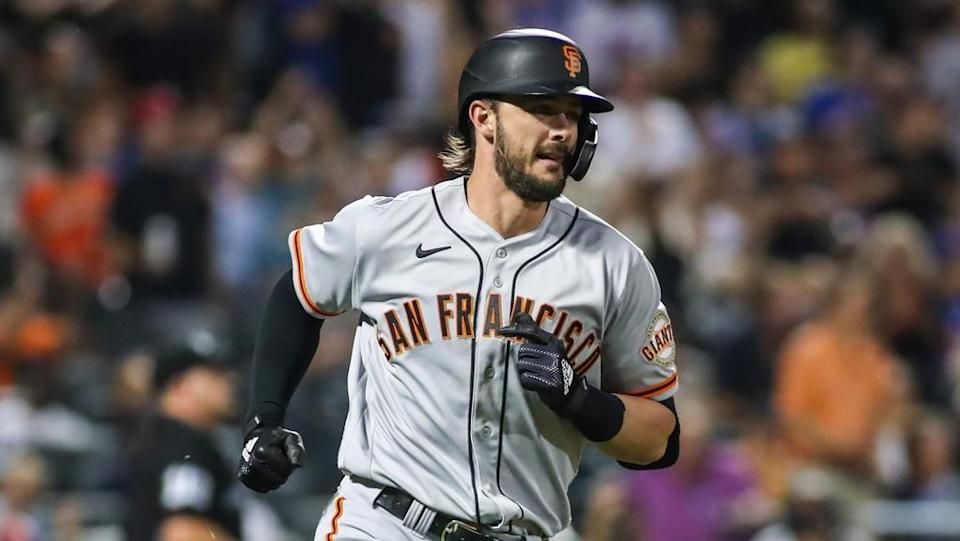 Aug 25, 2021; New York City, New York, USA; San Francisco Giants third baseman Kris Bryant (23) at Citi Field.