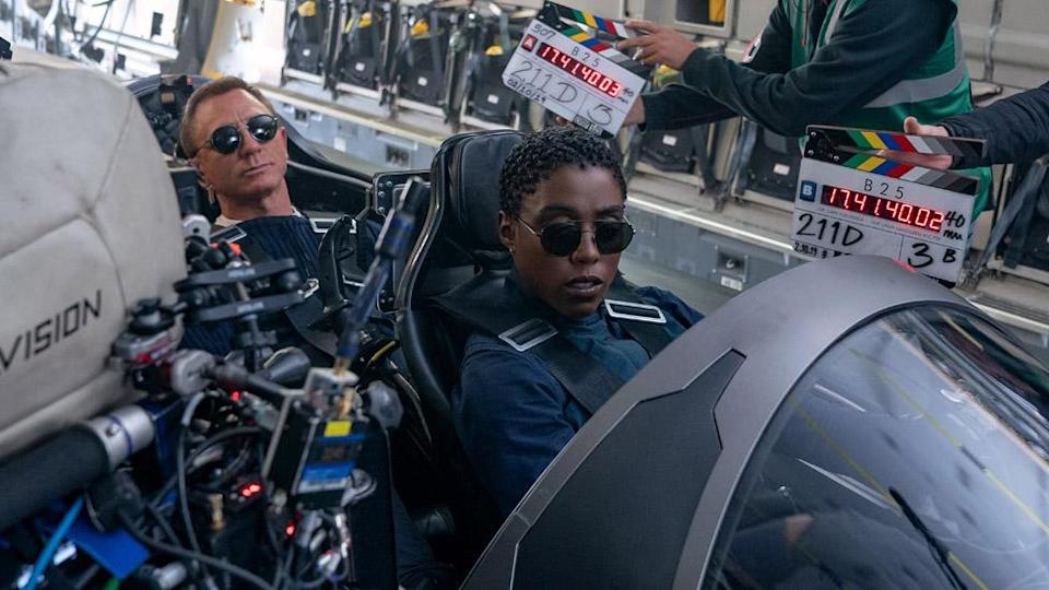 Daniel Craig and Lashana Lynch filming No Time To Die