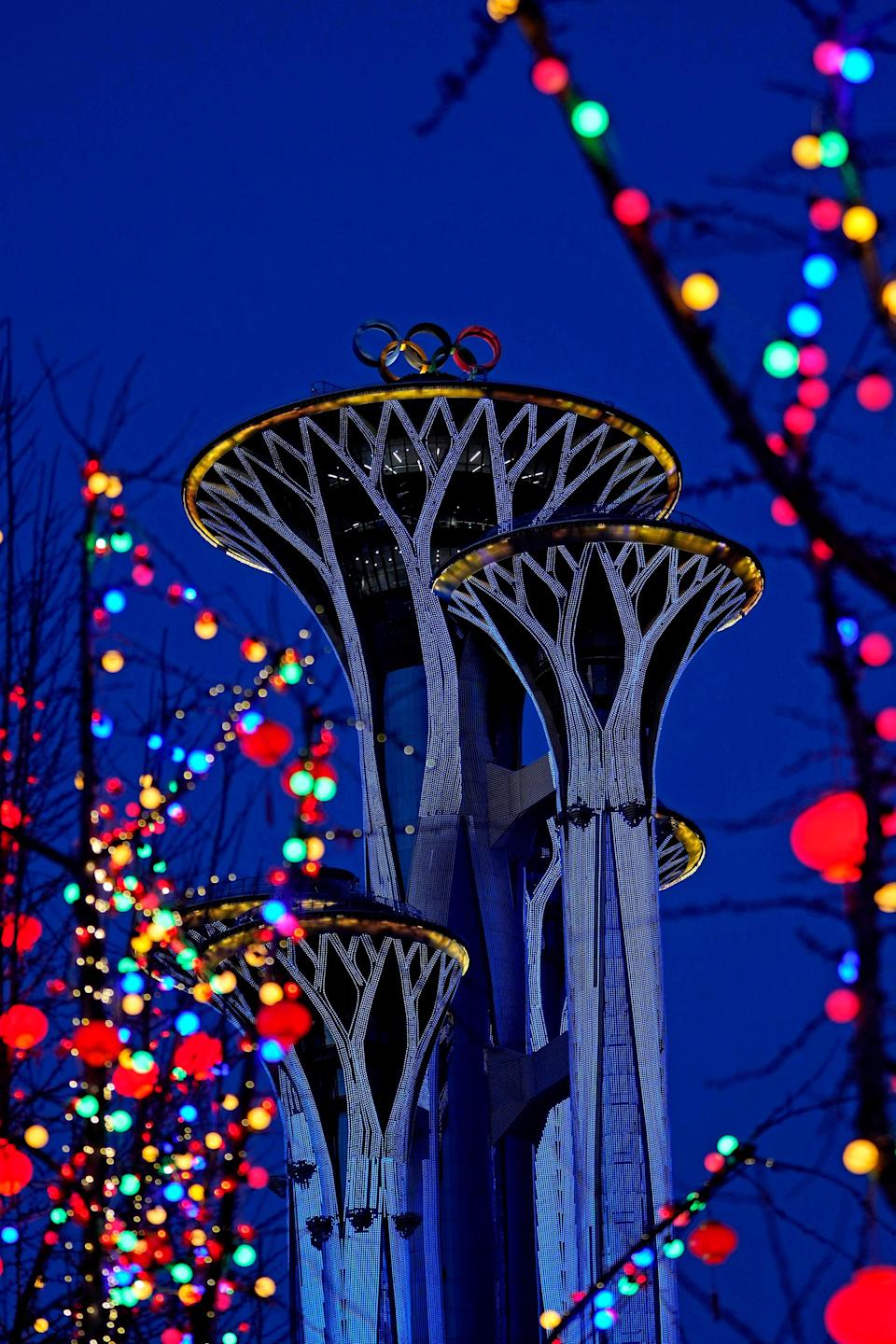 A view of the Olympic Tower from the Olympics Park inside the ÒClosed LoopÓ near the Main Media Center before the Beijing 2022 Winter Olympic Games on Feb 1, 2022. 