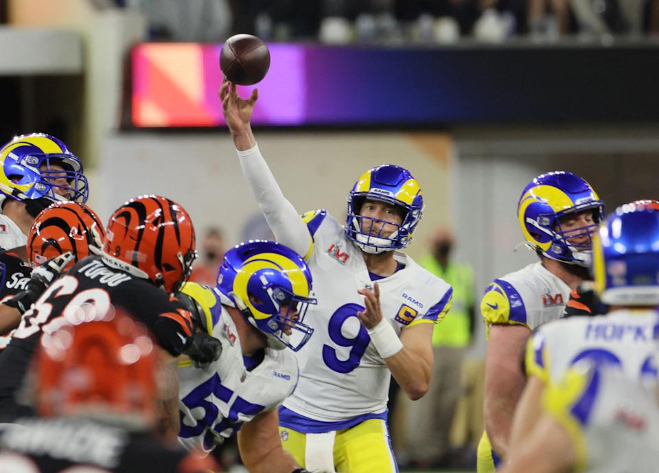 American Football - NFL - Super Bowl LVI - Cincinnati Bengals v Los Angeles Rams - SoFi Stadium, Inglewood, California, United States - February 13, 2022 Los Angeles Rams' Matthew Stafford in action REUTERS/Mike Segar