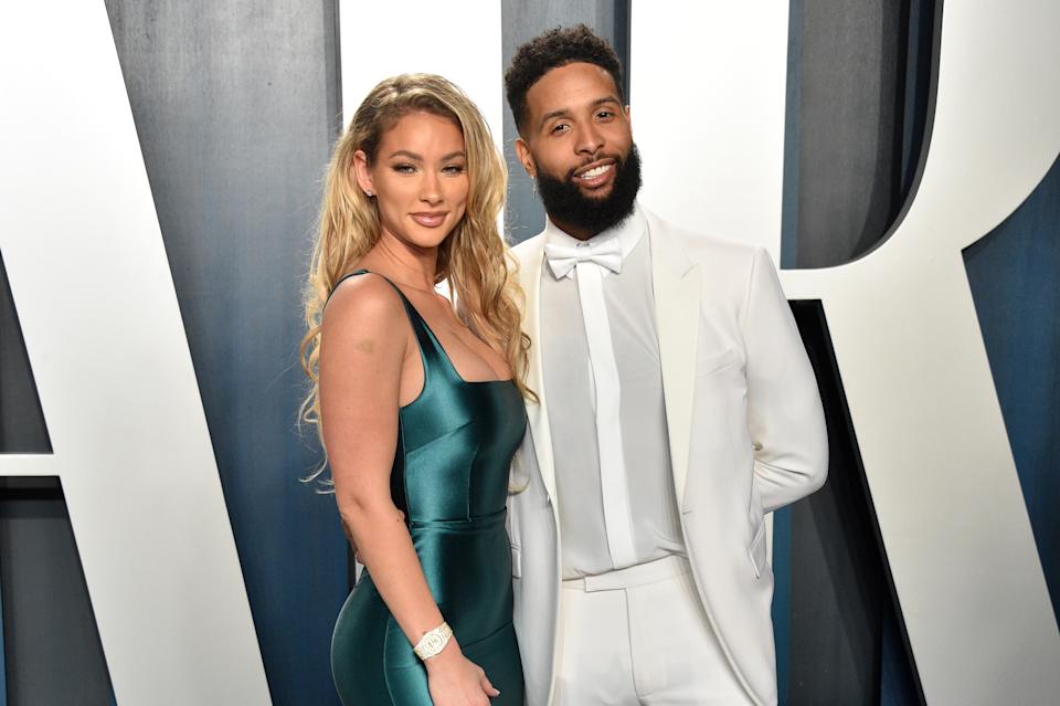 BEVERLY HILLS, CALIFORNIA - FEBRUARY 09: Lauren Wood and Odell Beckham Jr. attend the 2020 Vanity Fair Oscar Party hosted by Radhika Jones at Wallis Annenberg Center for the Performing Arts on February 09, 2020 in Beverly Hills, California. (Photo by Gregg DeGuire/FilmMagic)