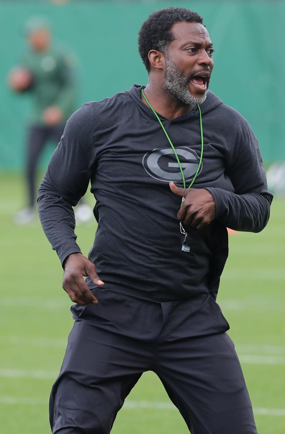 Green Bay Packers special teams coordinator Maurice Drayton is shown during the second day of organized team activities Tuesday, May 25, 2021, in Green Bay, Wis.