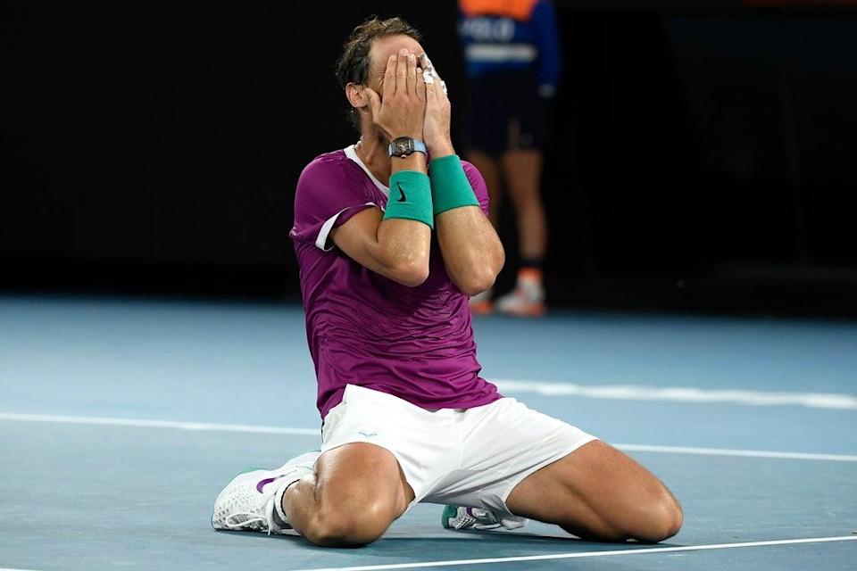 Rafael Nadal celebrates his win over Daniil Medvedev (Andy Brownbill/AP) (AP)