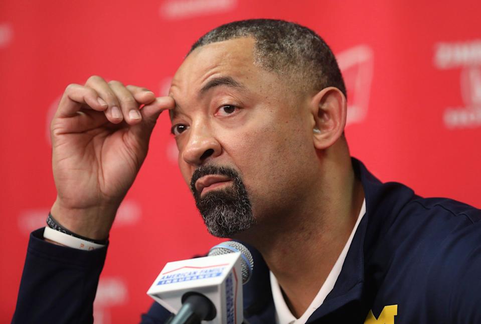 Michigan head coach Juwan Howard speaks to the media regarding a fight that broke out on the court after Sunday's loss to Wisconsin.