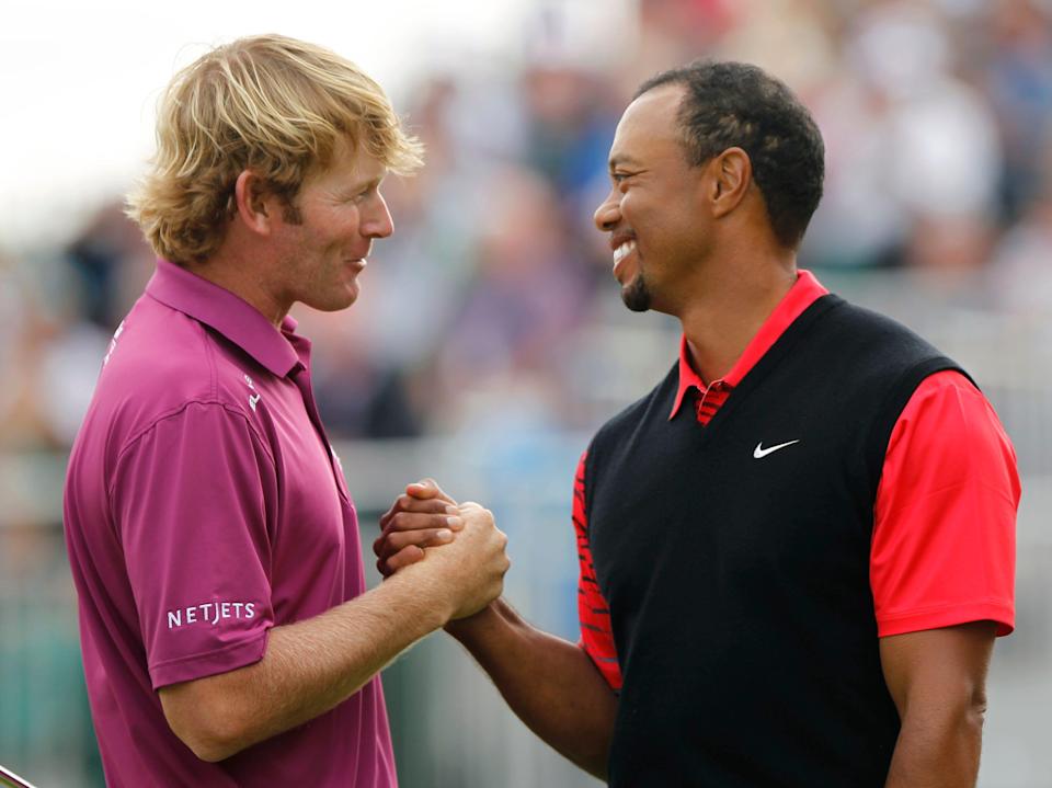 Tiger Woods, right, hasn't played on the PGA Tour since being in an automobile accident nearly a year ago, but his friend Brandt Snedeker, a Nashville resident, is hoping Woods will be able to make it back at some point.