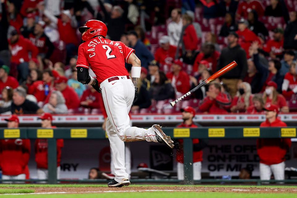 After honing a power stroke in Cincinnati, Nick Castellanos could benefit from the universal DH rule. (Photo by Dylan Buell/Getty Images)