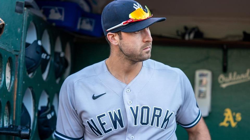 Joey Gallo close up road greys in dugout