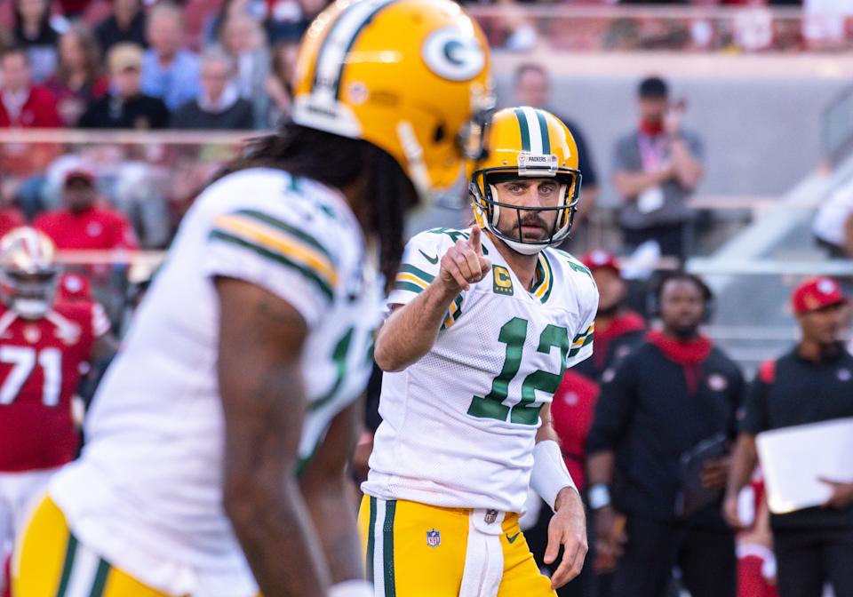 Aaron Rodgers' future will hit a crucial moment of sorts when the Packers make a decision on using the franchise tag on Davante Adams. (Photo by Samuel Stringer/Icon Sportswire via Getty Images)