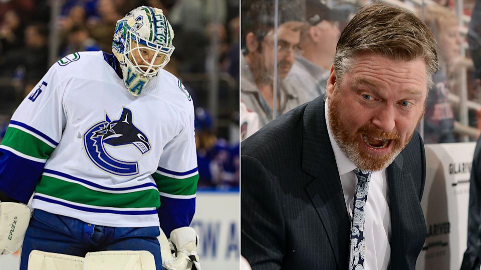 Canucks goalie Thatcher Demko says his first meeting with Patrick Roy didn't go so well. (Photos via Getty)