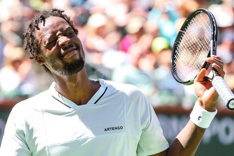 Gael Monfils of France celebrates a point over Daniil Medvedev of Russia in the second set.