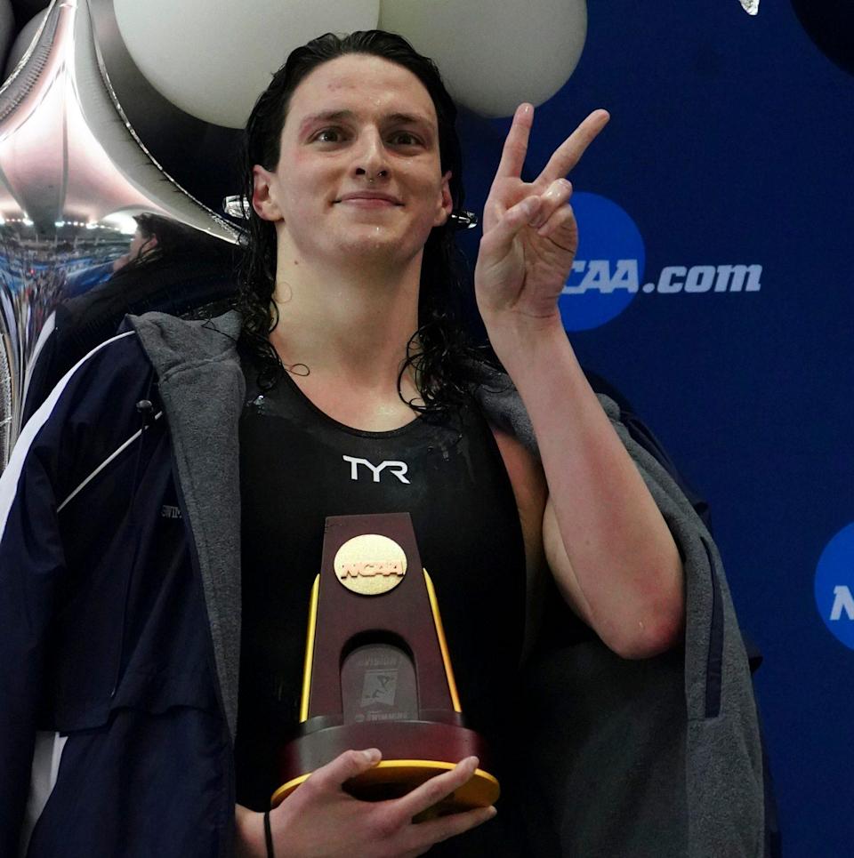 Female swimmers beaten by transgender athlete stage podium protest at
