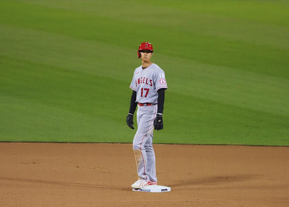 Shohei Ohtani became the first player in MLB history to start an inning on second base under MLB's new extra inning rules in this game on July 24, 2020.