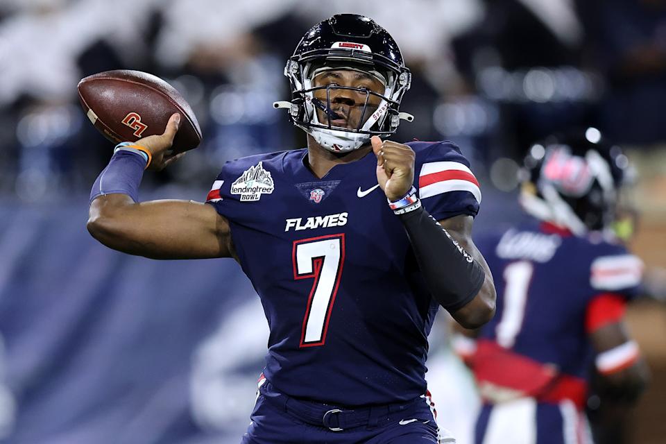 Liberty QB Malik Willis could be the first quarterback drafted. (Photo by Jonathan Bachman/Getty Images)