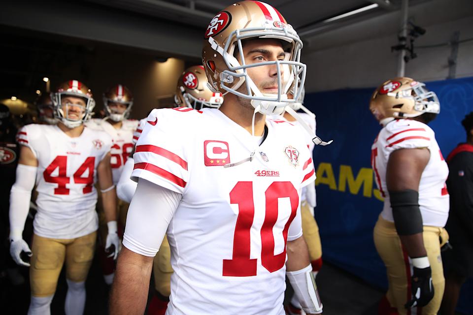 Jimmy Garoppolo is one quarterback likely on the move this offseason. (Photo by Christian Petersen/Getty Images)