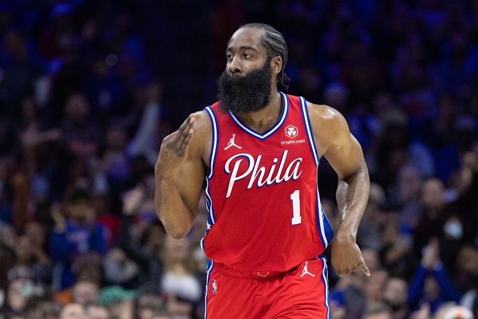 James Harden just missed a triple-double in his Sixers home debut.