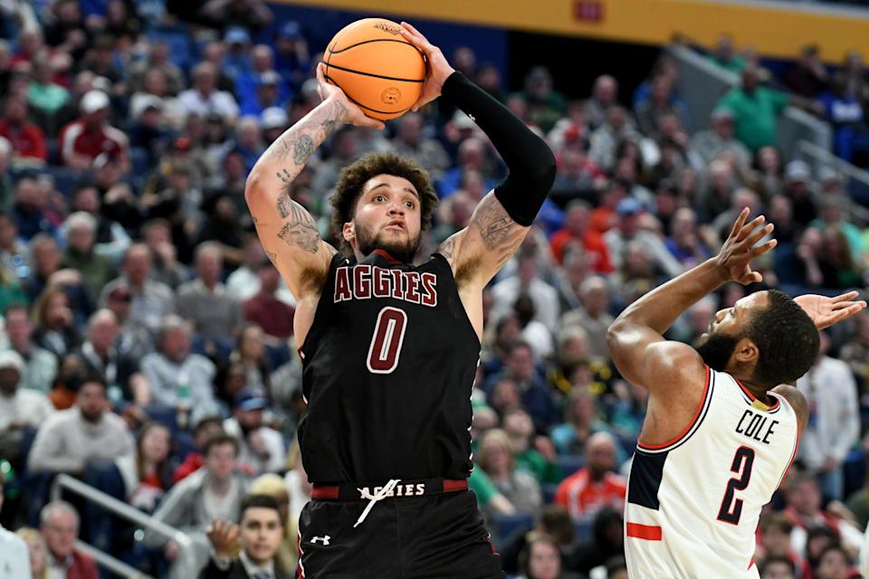 Teddy Allen did it all for New Mexico State, pouring in 37 points in a first-round upset of fifth-seeded UConn.