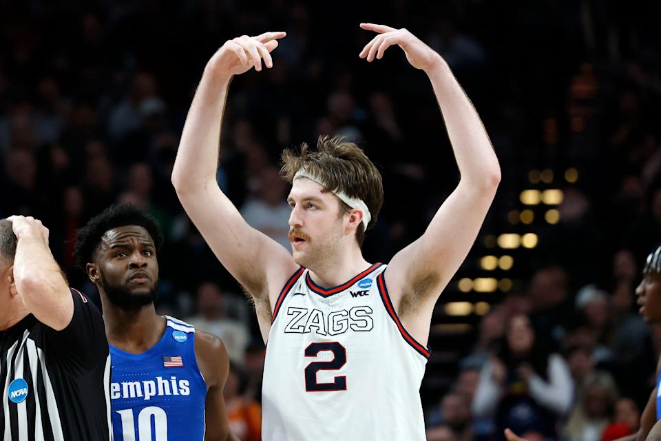 Gonzaga forward Drew Timme reacts to a play during the second half of the Bulldogs' second-round win over Memphis.