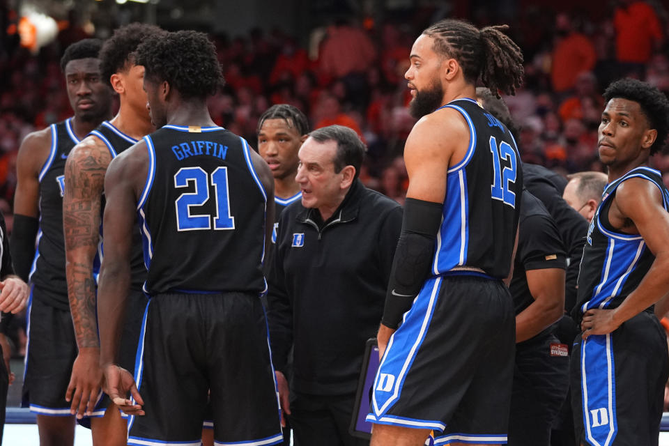 Coach Mike Krzyzewski and the Duke Blue Devils could be in for a shorter than expected NCAA tournament run. (Photo by Gregory Fisher/Icon Sportswire via Getty Images)