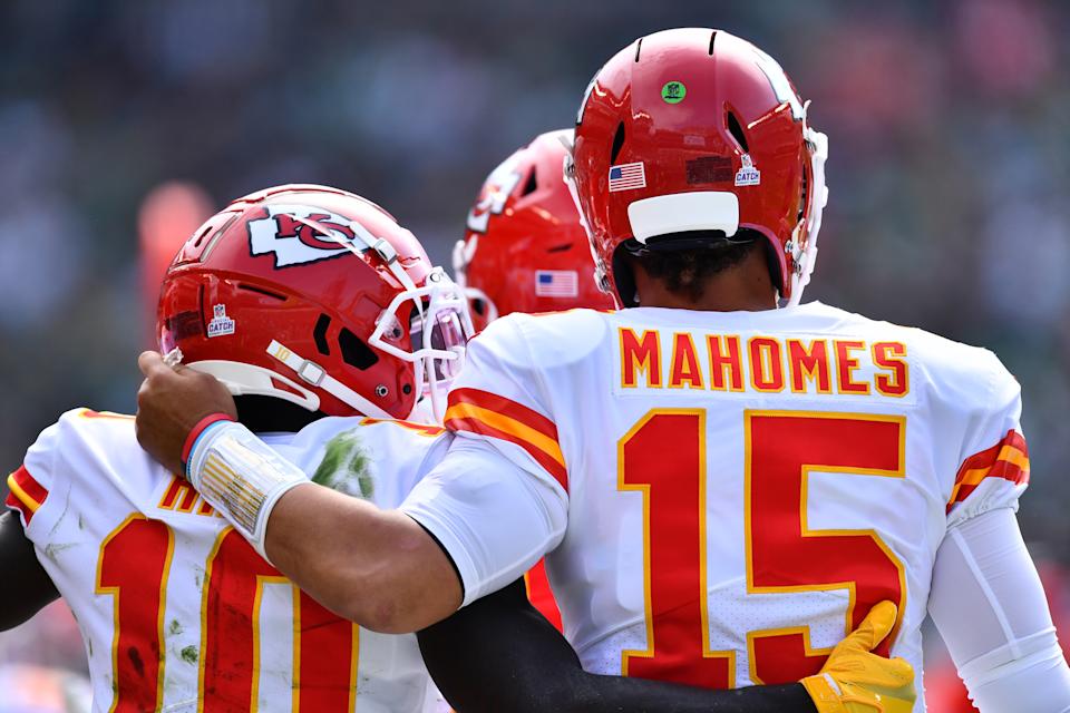 Patrick Mahomes lost Tyreek Hill on Wednesday, and he's not the only big-money quarterback to have the talent around him drained this offseason. (Photo by Kyle Ross/Icon Sportswire via Getty Images)