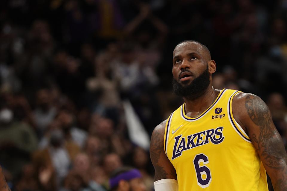 Despite LeBron James' best effort at age 37, the Los Angeles Lakers are in danger of becoming NBA play-in tournament fodder for younger, hungrier teams. (Patrick Smith/Getty Images)