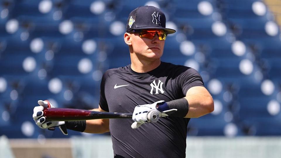 Josh Donaldson stretches with bat and glasses