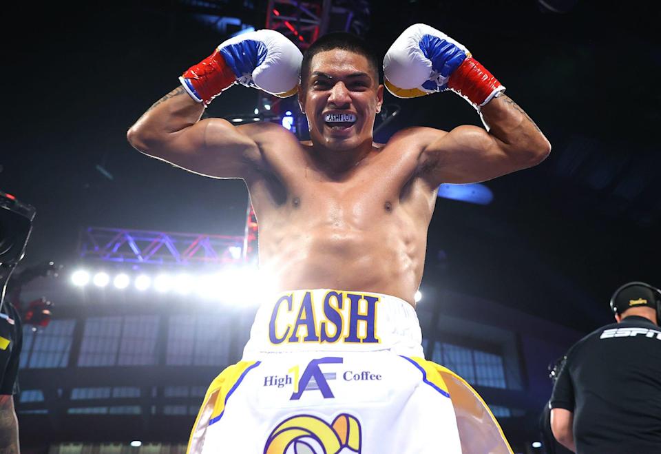 Floyd Diaz celebrates the fourth win of his fledgling pro career.