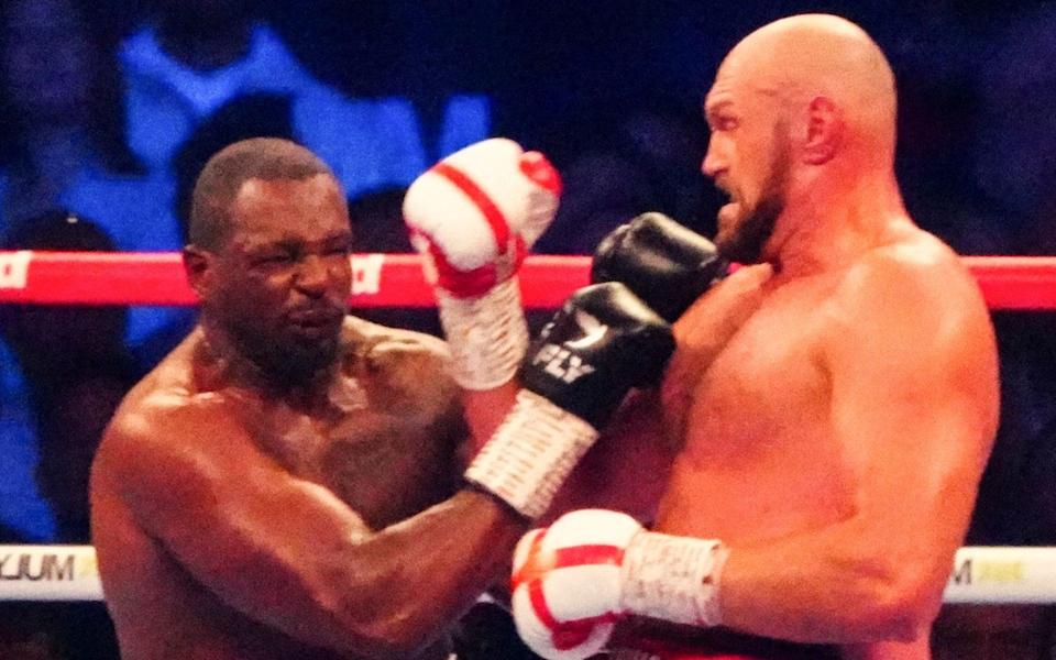 Whyte feels the full force of the Fury uppercut that ended his hopes of becoming world champion - SHUTTERSTOCK