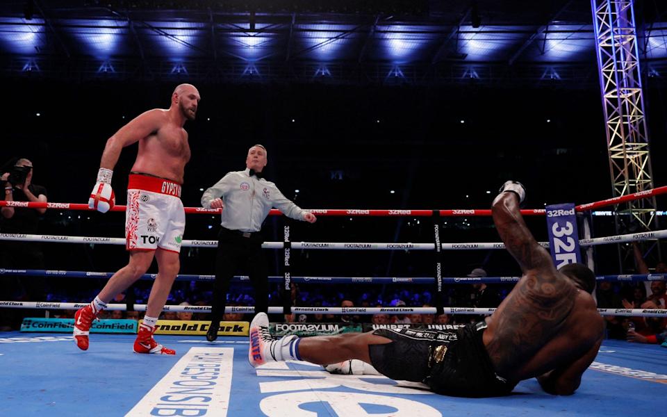 It's all over for Whyte as he's sprawled on the canvas - REUTERS