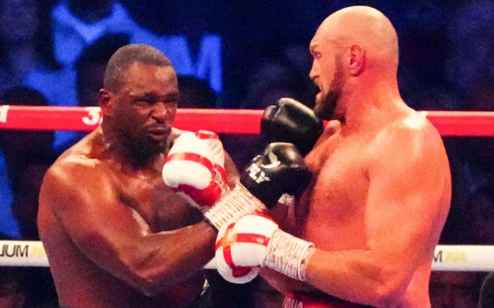 Tyson Fury lands the uppercut that brought an end to his world title fight against Dillian Whyte on Saturday - SHUTTERSTOCK