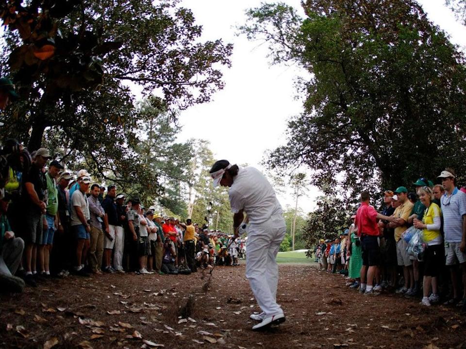 Bubba Watson hits a miraculous shot in the play-off to win The Masters in 2012 (Getty Images)