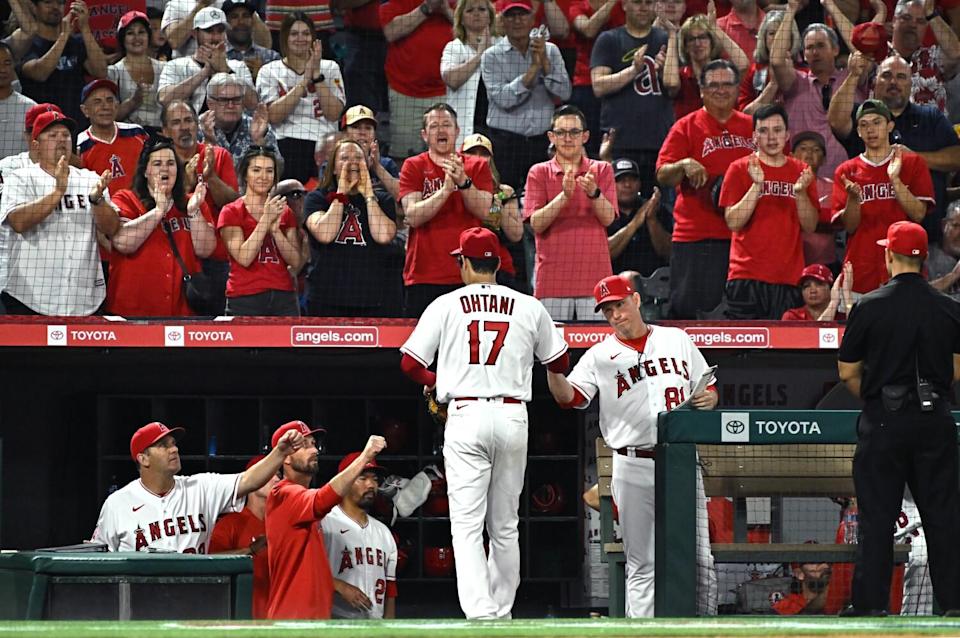 Angels pitcher Shohei Ohtani is taken out of the game.