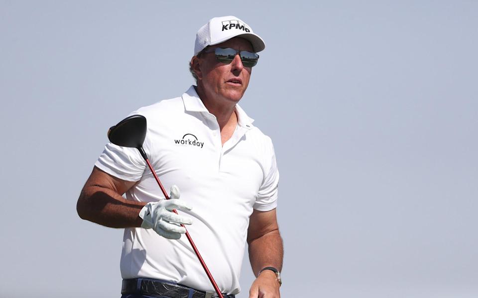 Phil Mickelson of The USA tees off the 14th hole during day three of the PIF Saudi International - Getty Images