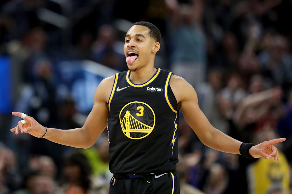 Golden State Warriors guard Jordan Poole has scored 59 points in his first two playoff games. (Ray Chavez/The Mercury News via Getty Images)