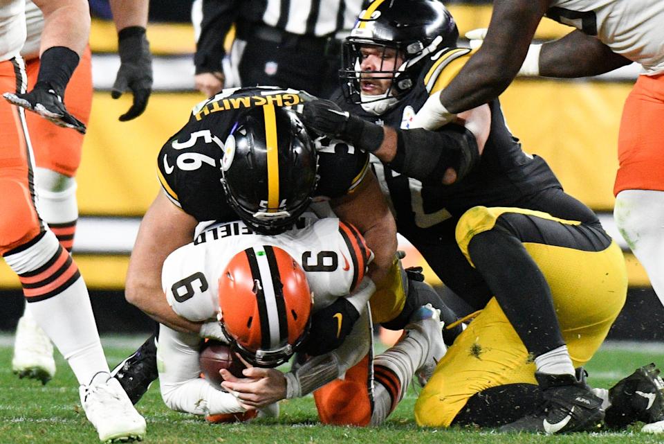 The Steelers, with starter Mitch Trubisky, represent one possible destination for Browns quarterback Baker Mayfield, if Cleveland is willing to trade him within the division.