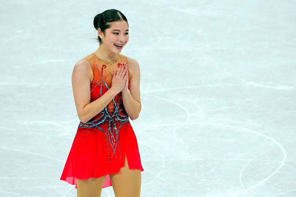 Alysa Liu (USA) shown in the women’s figure skating short program during the Beijing 2022 Olympic Winter Games at Capital Indoor Stadium.