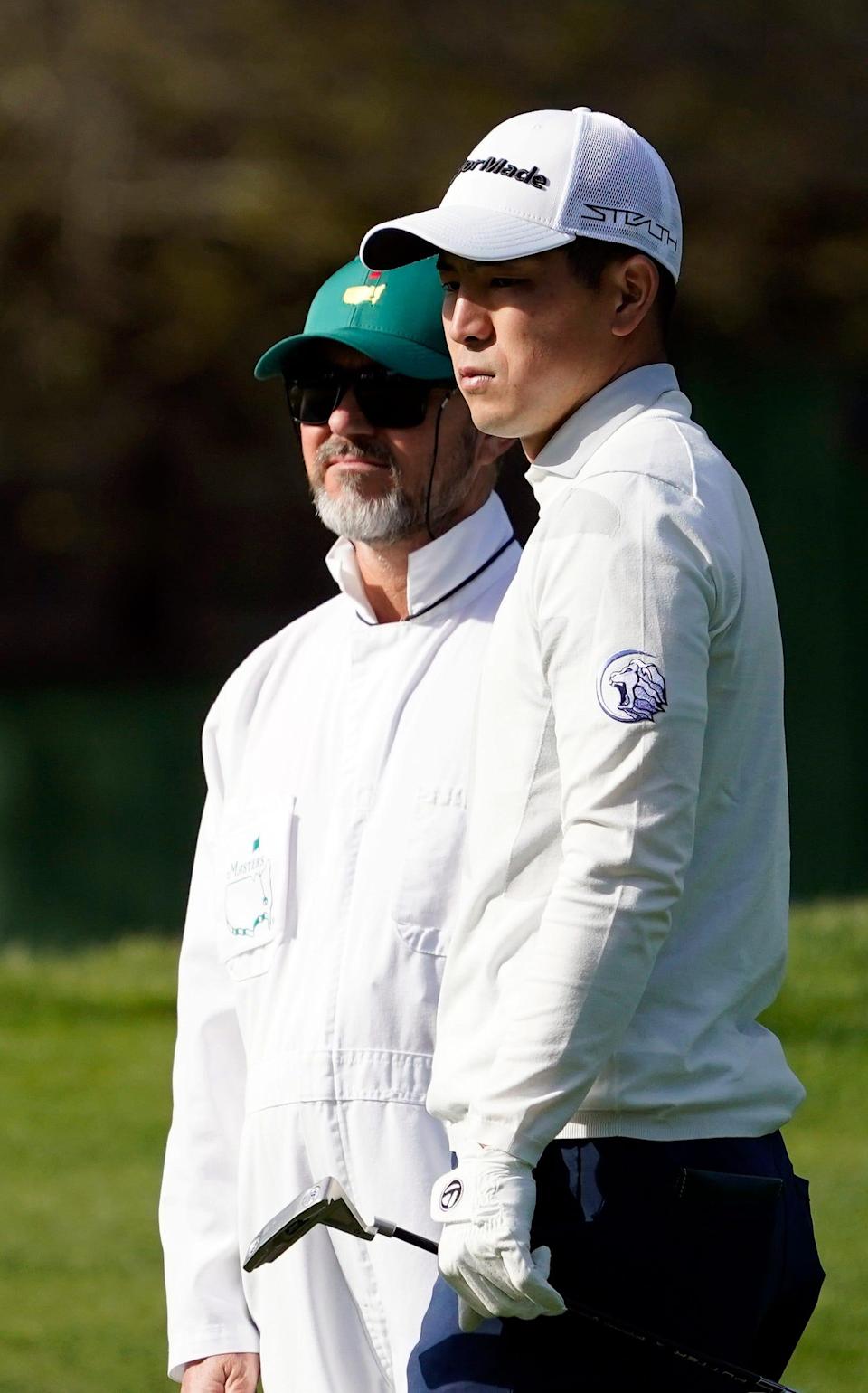 Keita Nakajima surveys the No. 3 green during Monday's practice round at the Masters. Katie Goodale- The Augusta Chronicle-USA TODAY Sport